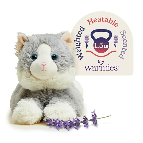 warmies Microwavable & Weighted Stuffed Animals, Laying Down Gray Cat - Heated Stuffed Animal Plushie for Warmth & Comfort - Cute Soft Plush Toys for Boys, Girls, Babies & Toddlers | Amazon (US)