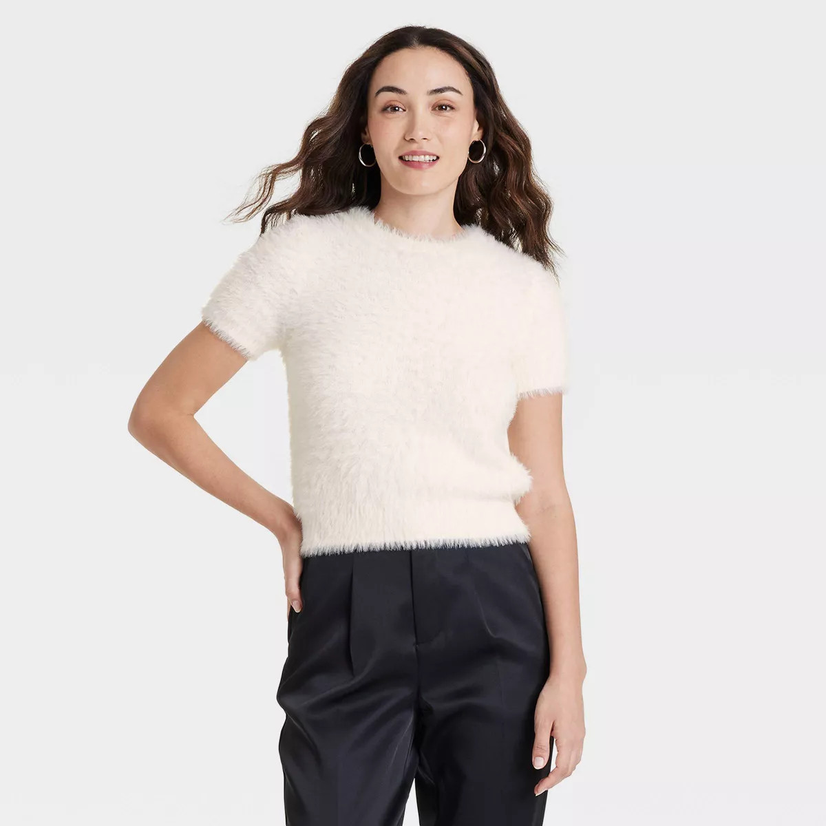 Women's Fuzzy Short Sleeve Crewneck Pullover Sweater - A New Day™ | Target