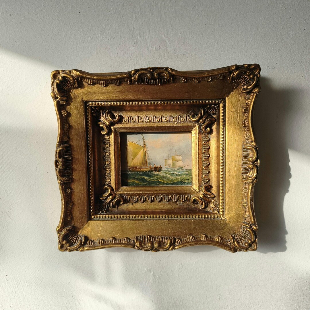 Original Seascape Oil Painting "Sailing Vessels" Intriguing Small Art — Hand-painted, framed, m... | Etsy (US)