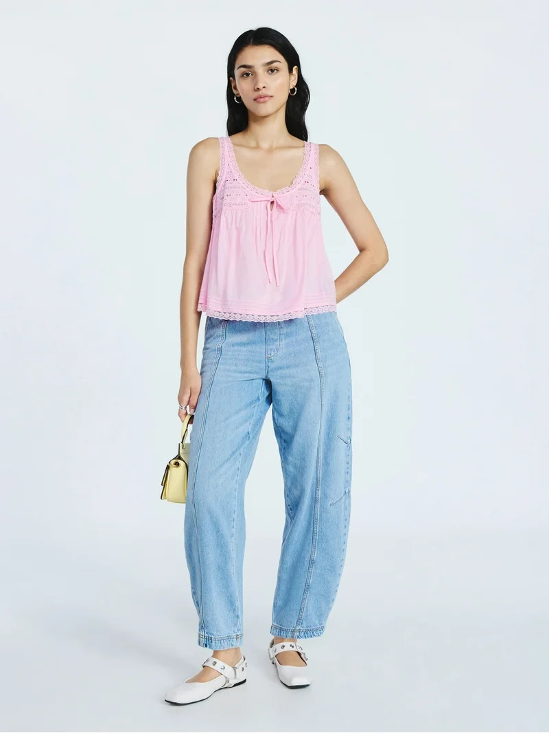 Scoop Women's and Women's Plus Flowy Cotton Tank Top with Lace Trim, Sizes XS-4X | Walmart (US)