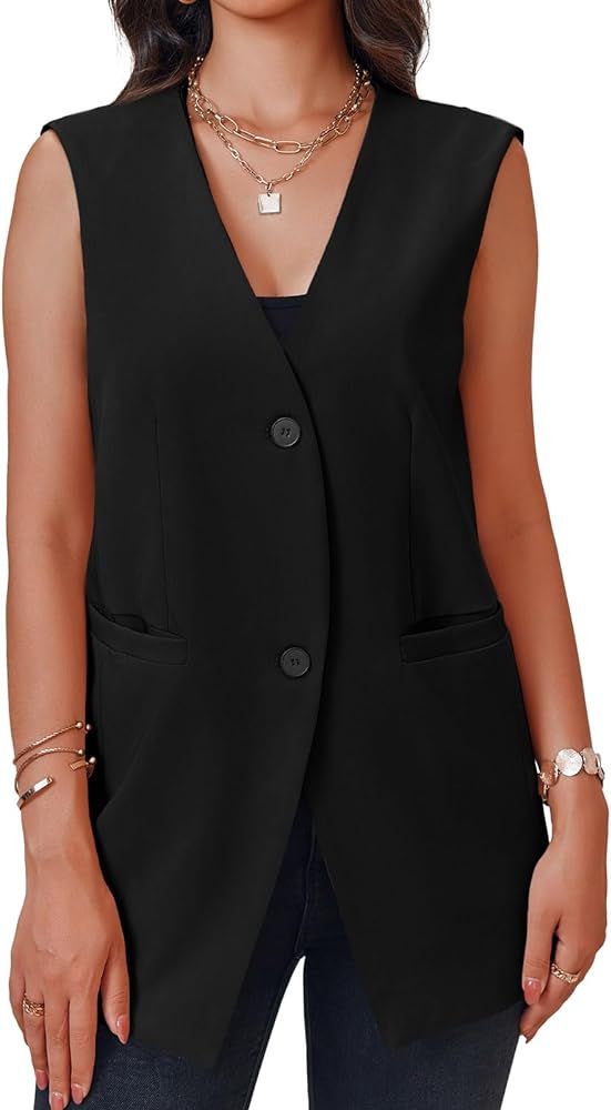 Cicy Bell Women's Casual Sleeveless Blazers Dress Summer Open Front Work Office Long Vest Blazer | Amazon (US)