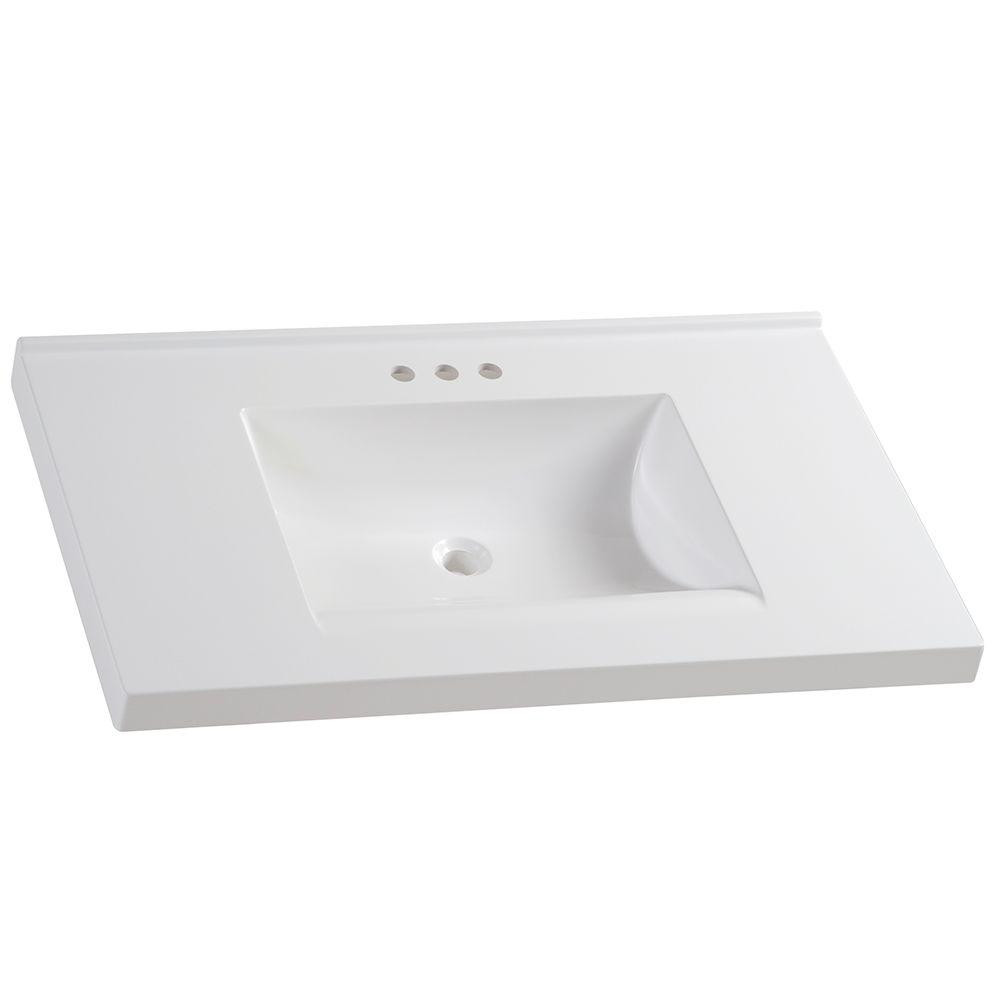 Glacier Bay 37 in. W x 22 in. D Cultured Marble Vanity Top in White with White Sink | The Home Depot