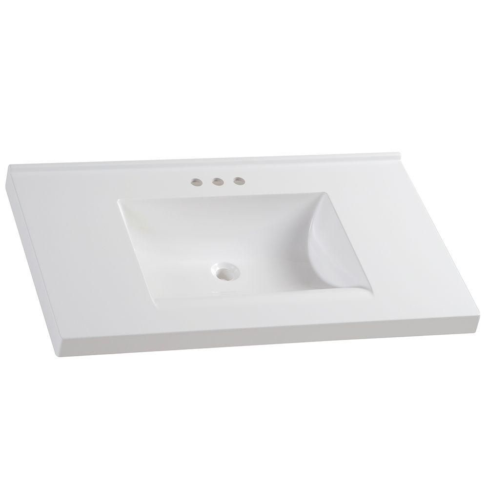 Glacier Bay 37 in. W x 22 in. D Cultured Marble Vanity Top in White with White Sink | The Home Depot