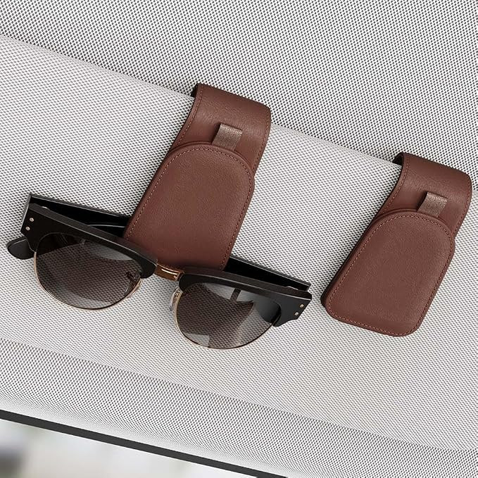 Magnetic Sunglass Holder for Car Visor, 2 Packs, Faux Leather | Strong Magnetism, for Most Car Vi... | Amazon (US)