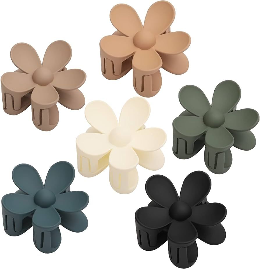 Hair Claw Clips, 6PCS Matte Flower Claw Clips, Large Hair Clips For Women Thick Hair, Big Cute Da... | Amazon (US)