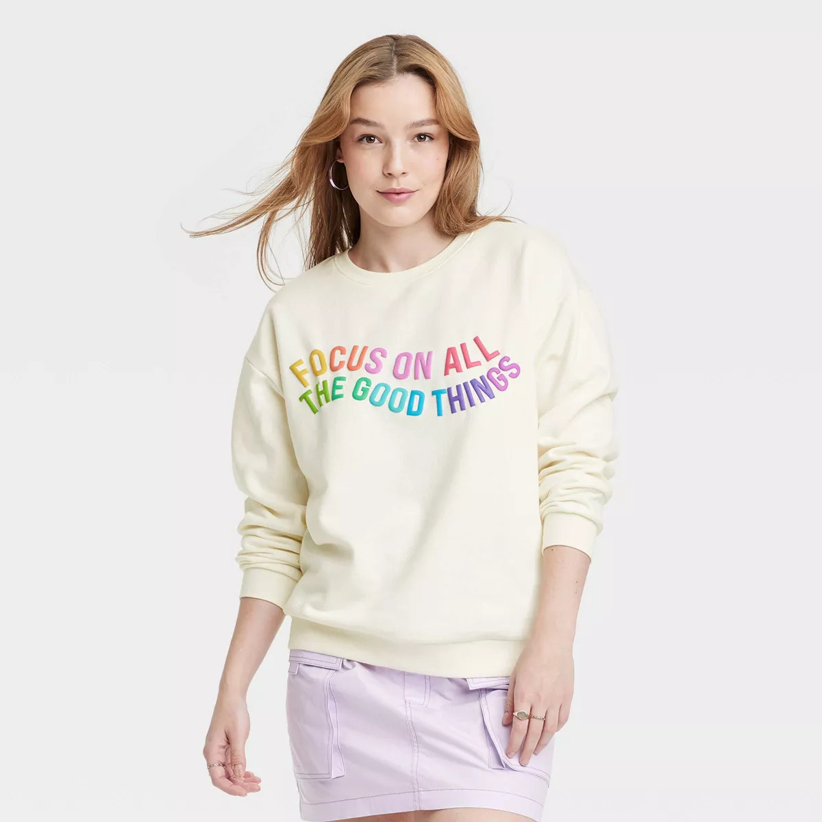 Women's Focus On All Good Things Graphic Sweatshirt - Off-White | Target