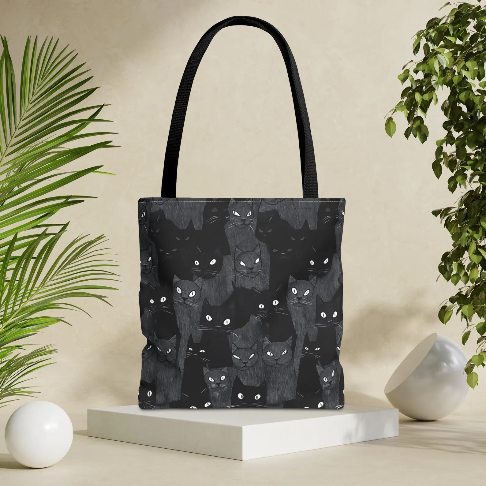 Black Cat Print Tote Bag: Stylish Halloween Accessory, Cat Lover Gift | Etsy (Global)