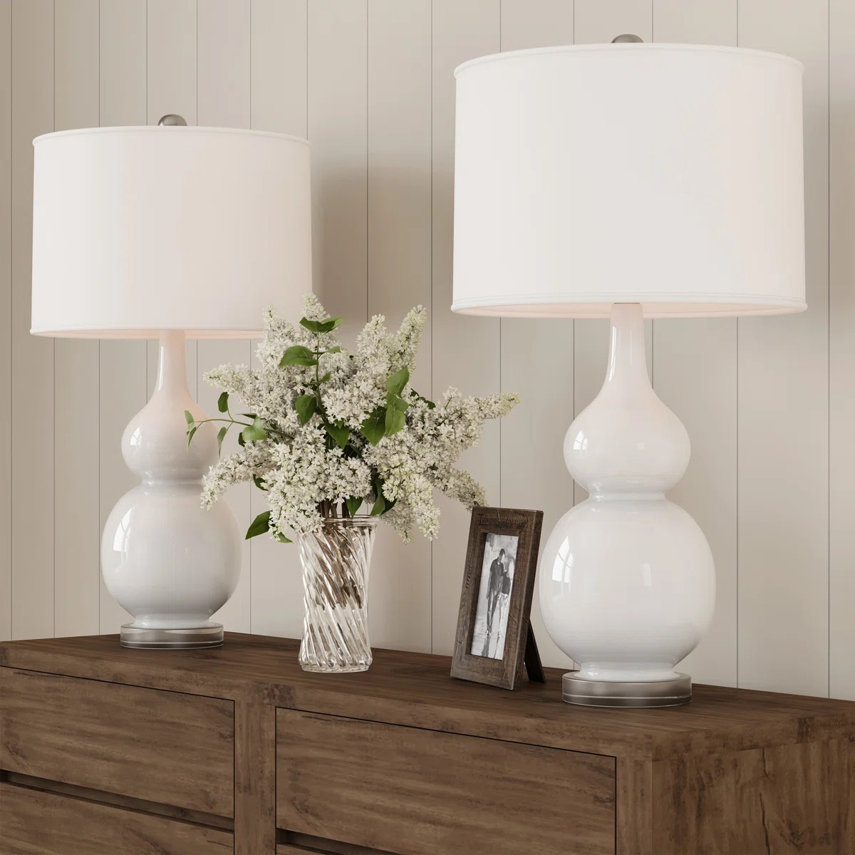 Andover Mills 14" Ceramic Bedside Table Lamps Set of 2 - Modern Ceramic Lamp with Double Gourd Vi... | Wayfair North America