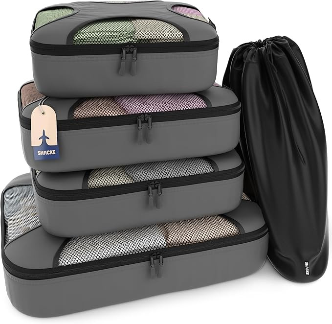 Shacke Premium 5 Packing Cubes Set - Lightweight Mesh Travel Luggage Organizers with Laundry Bag,... | Amazon (US)