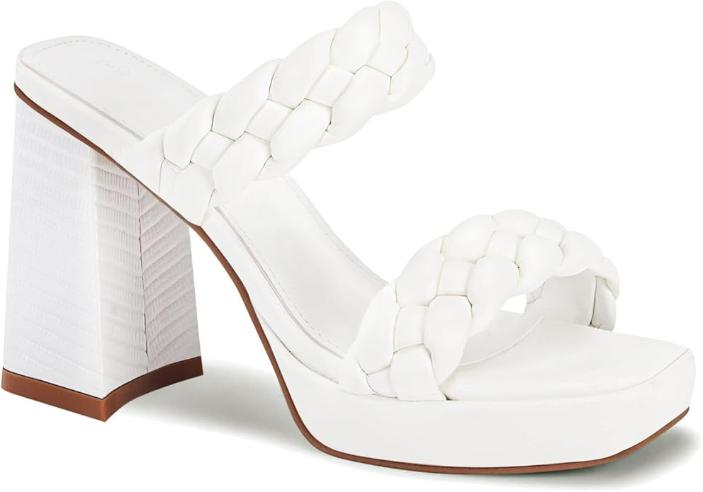 Coutgo Womens Platform Heels Chunky Heel Braided Heeled Sandals Slip on High Mules Party Summer D... | Amazon (US)