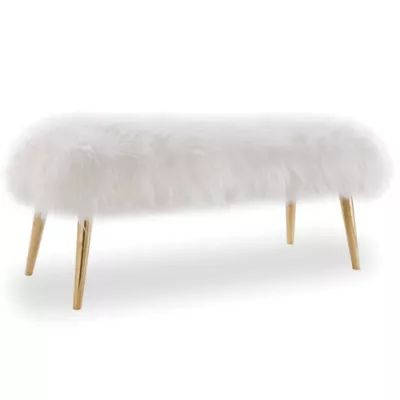 TOV Furniture Churra Sheepskin Bench in Gold/White | Bed Bath & Beyond | Bed Bath & Beyond