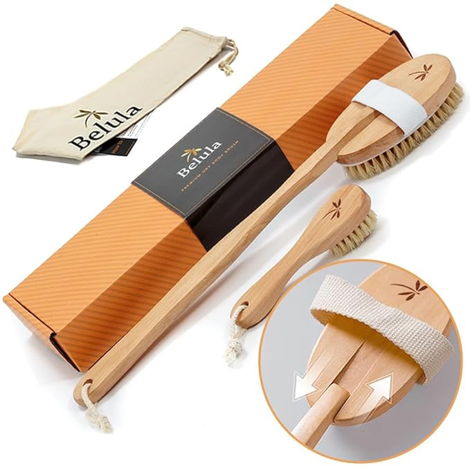 Belula Dry Brushing Body Brush Set - Natural Boar Bristle Body Brush, Exfoliating Face Brush & Ba... | Amazon (US)