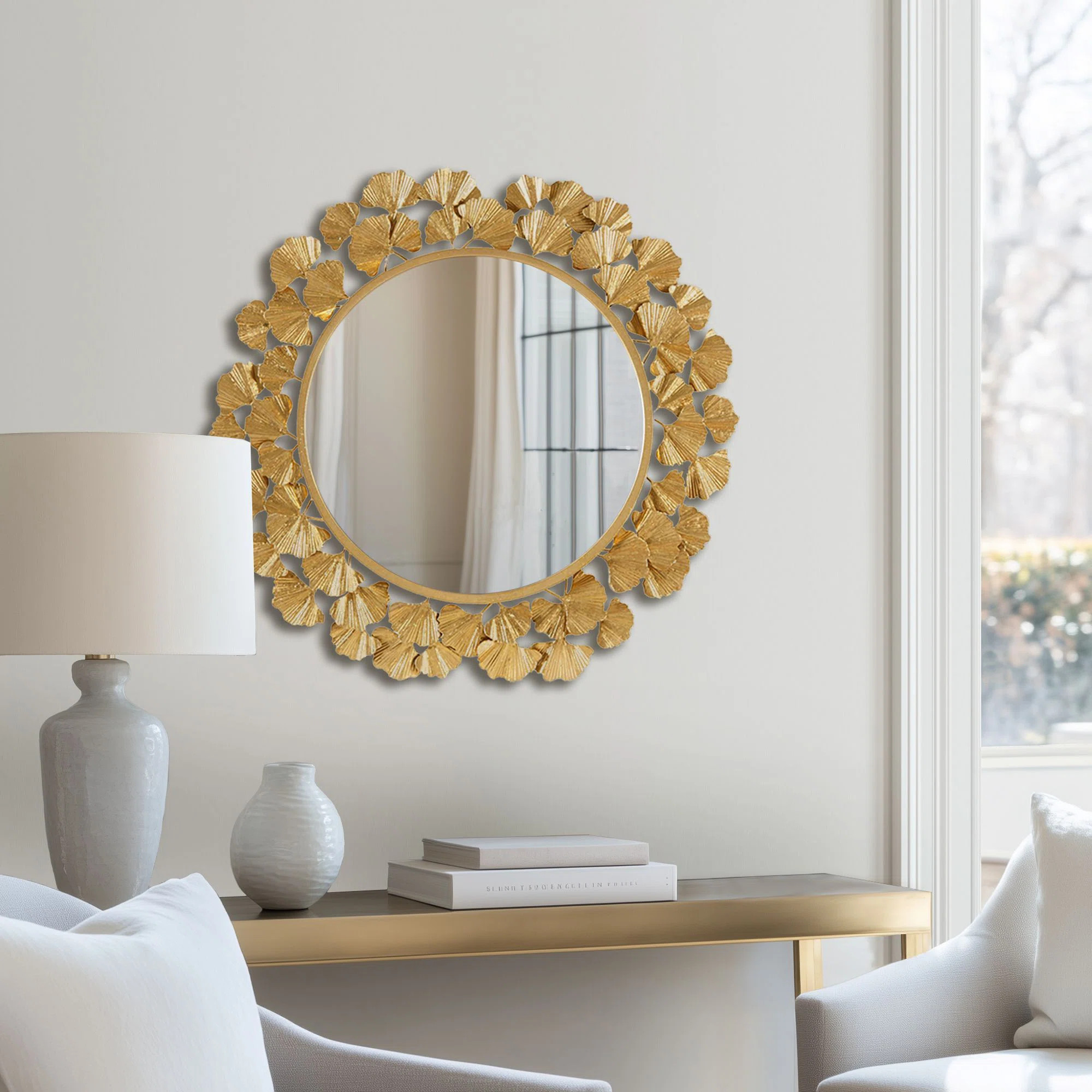 Martha Stewart Eden Gingko Leaf Round Wall Mirror 30.5" | Wayfair North America