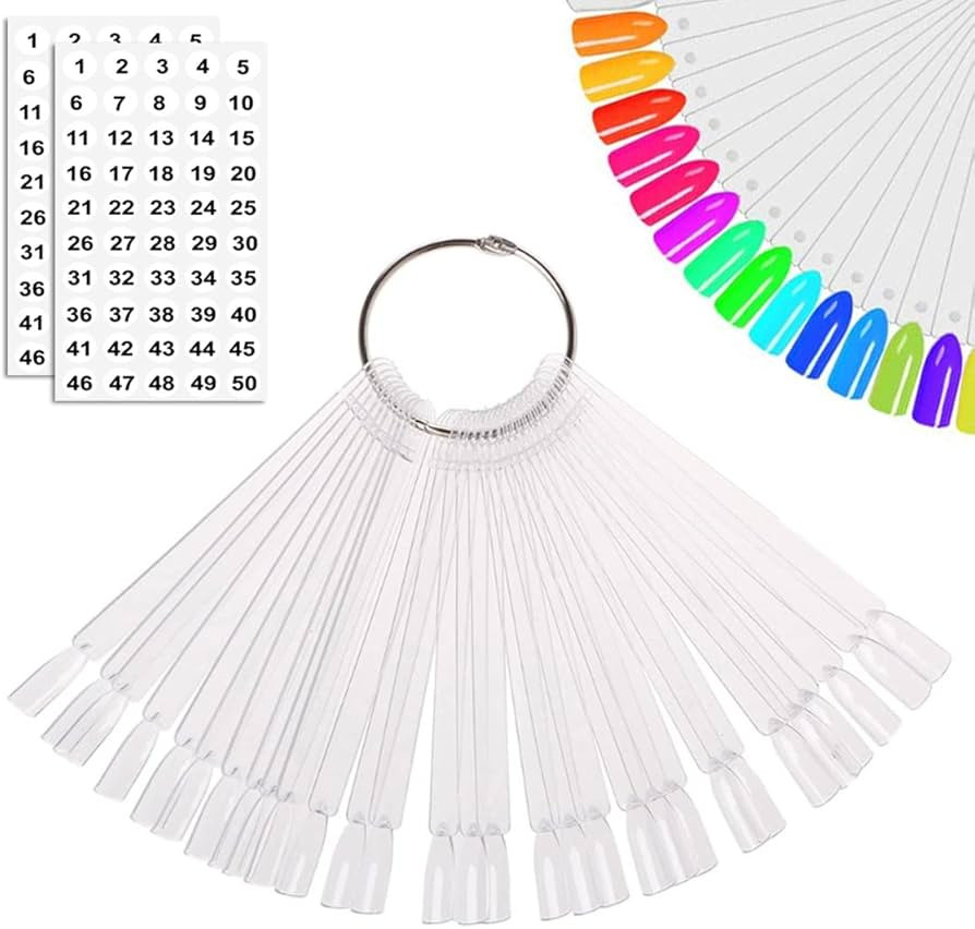 JASSINS 50 Pcs Nail Swatch Sticks with Ring and Number posted, Clear Fan-shaped Nail Art Polish P... | Amazon (US)