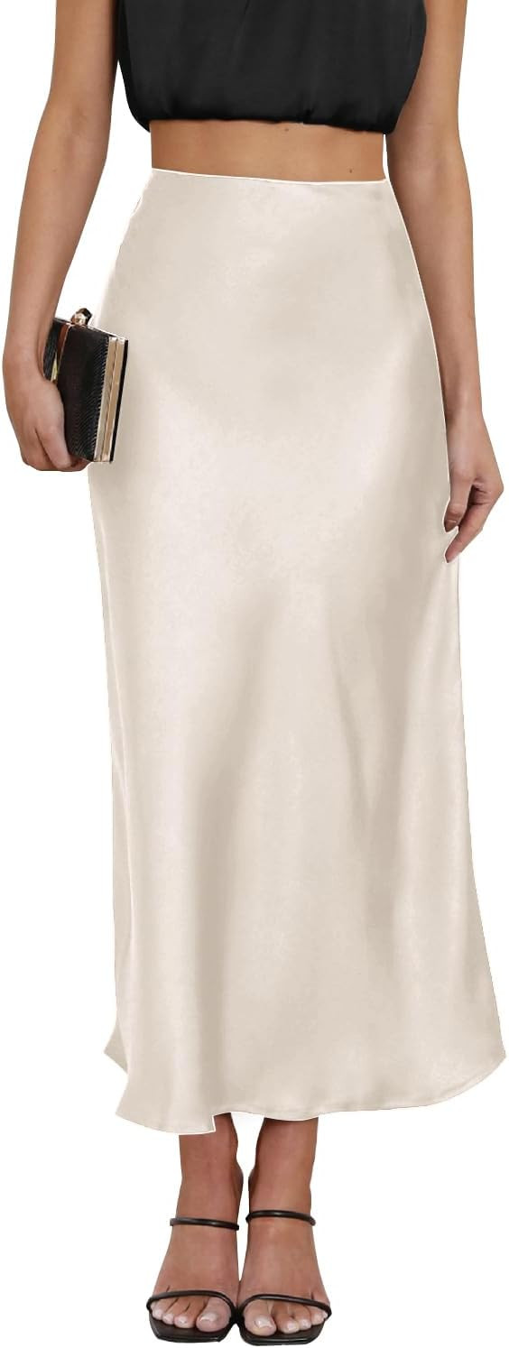 2025 Satin High Waisted Maxi Skirt Silk A-Line Spring Summer Casual Long Skirts for Women | Amazon (US)