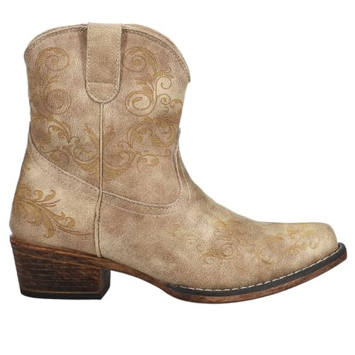 ROPER Womens Short Stuff Embroidery Snip Toe Casual Boots Ankle Low Heel 1-2" - Brown - Size 10 B | Amazon (US)