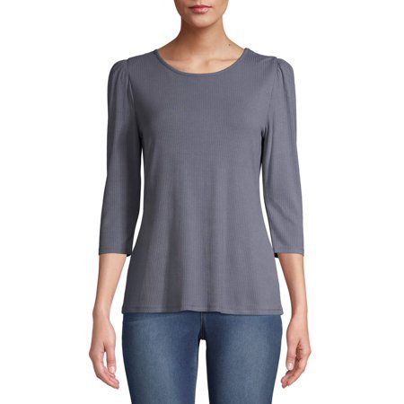 Time and Tru Women's 3/4 Puff Sleeve Top | Walmart (US)