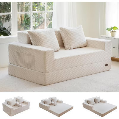 MAXYOYO Sofa Bed, 4 in 1 Foldable Floor Sofa Couch in A Box with 2 Cup Holders, Convertible 2 Seater Boneless Couch, No Assembly Required, Beige | Target