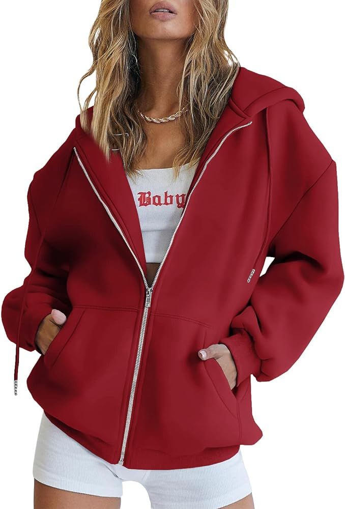EFAN Women's Cute Hoodies Teen Girl Fall Jacket Oversized Sweatshirts Casual Drawstring Zip Up Y2... | Amazon (US)