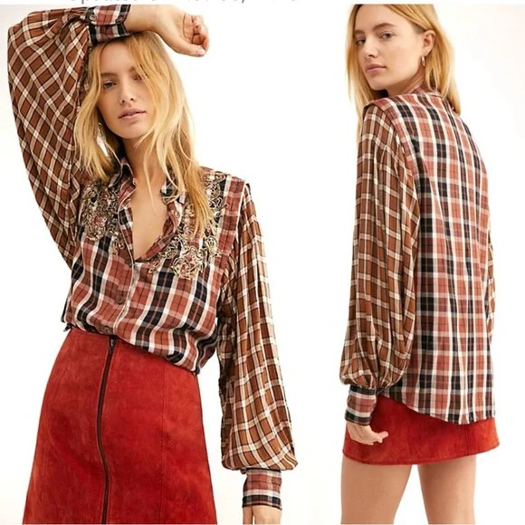 Free People • Snow Top Mountain Sequin Embellished Button Down || Small | Poshmark