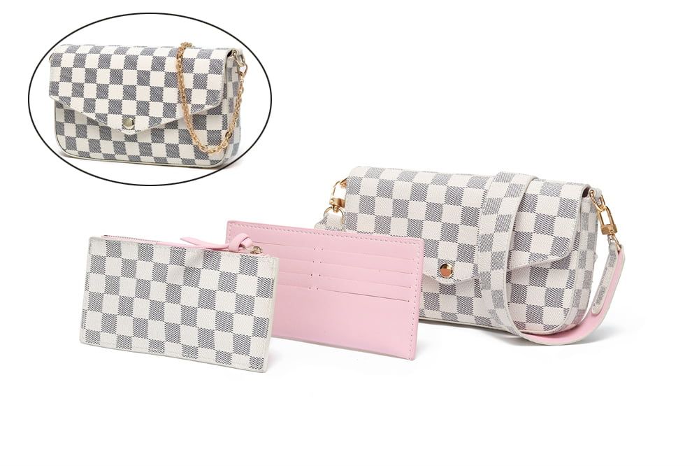 RICHPORTS Checkered Tote Shoulder Purse 3pcs set Handbags Bag with 2 inner pouch PU Vegan Leather | Walmart (US)
