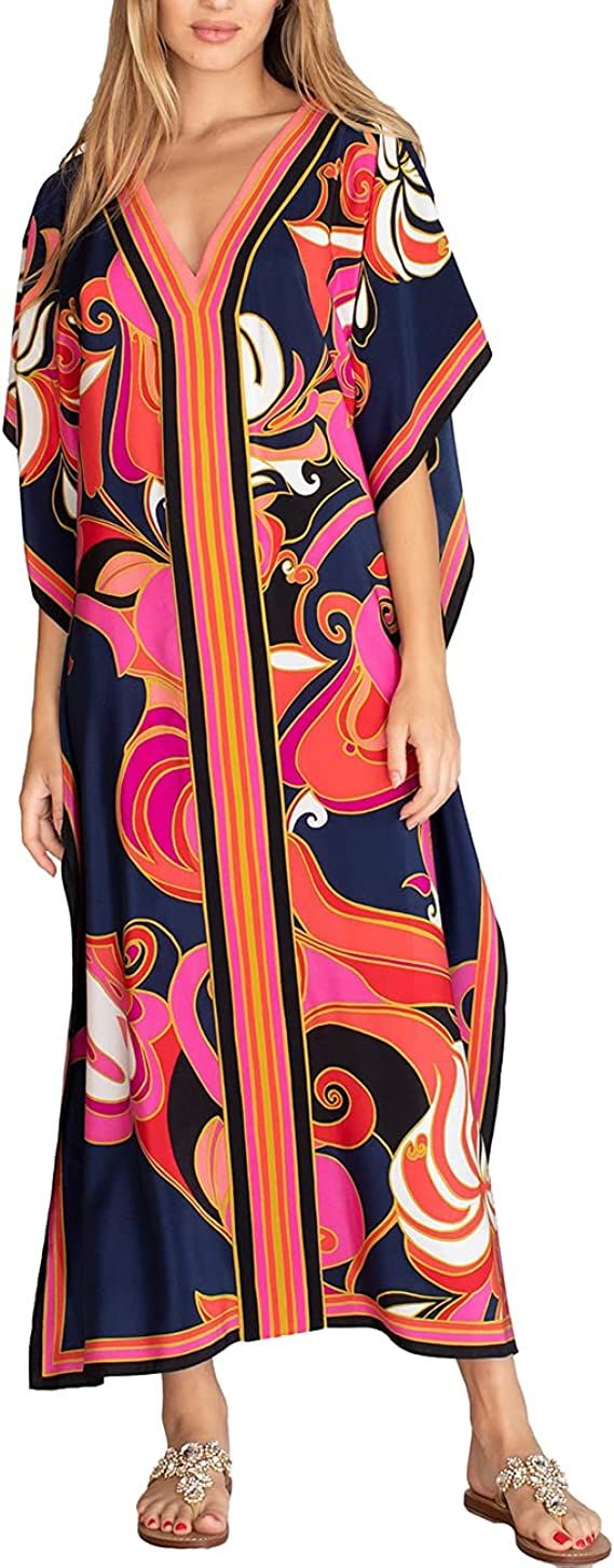 Bsubseach Ethnic Kaftan Dresses for Women Swimsuit Cover Up Resort Wear Printed Dress | Amazon (US)