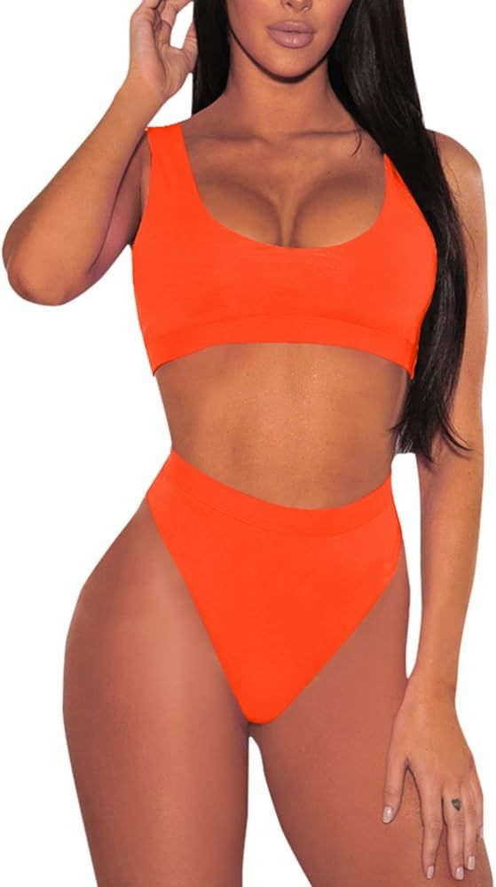 Women's Crop Top High Waisted Cheeky Bikini Sets 2 Pieces Swimsuits | Amazon (US)