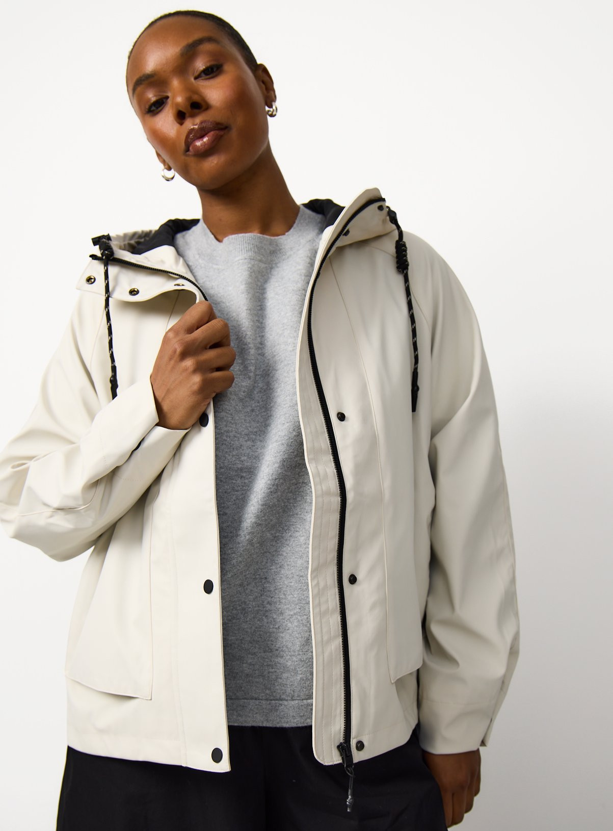 Cream Rubber Hooded Raincoat S | Tu Clothing