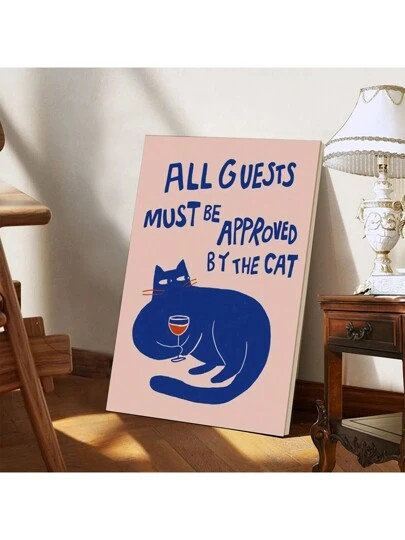 1 Piece Cat Approved All Guests Must Be Approved. Framed Canvas Canvas Poster - Cute Kitten Illus... | SHEIN