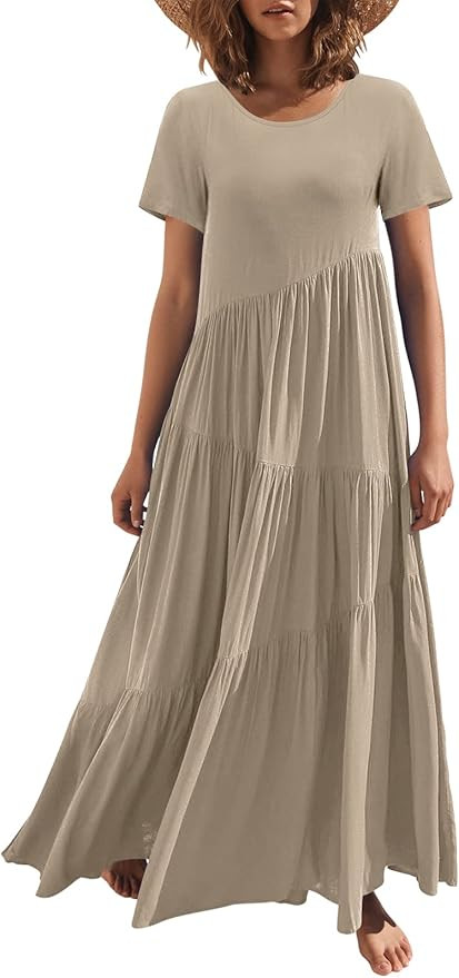 LOGENE Women's Summer Casual Loose Dress Short Sleeve Beach Cover Up Long Cami Maxi Dresses | Amazon (US)