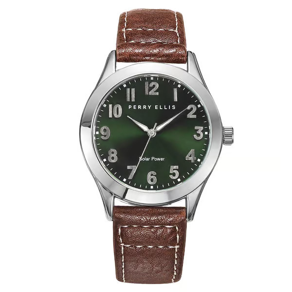 Mens Perry Ellis Silver-Tone Solar Green Dial Watch - PES0014SL | Boscov's Department Stores