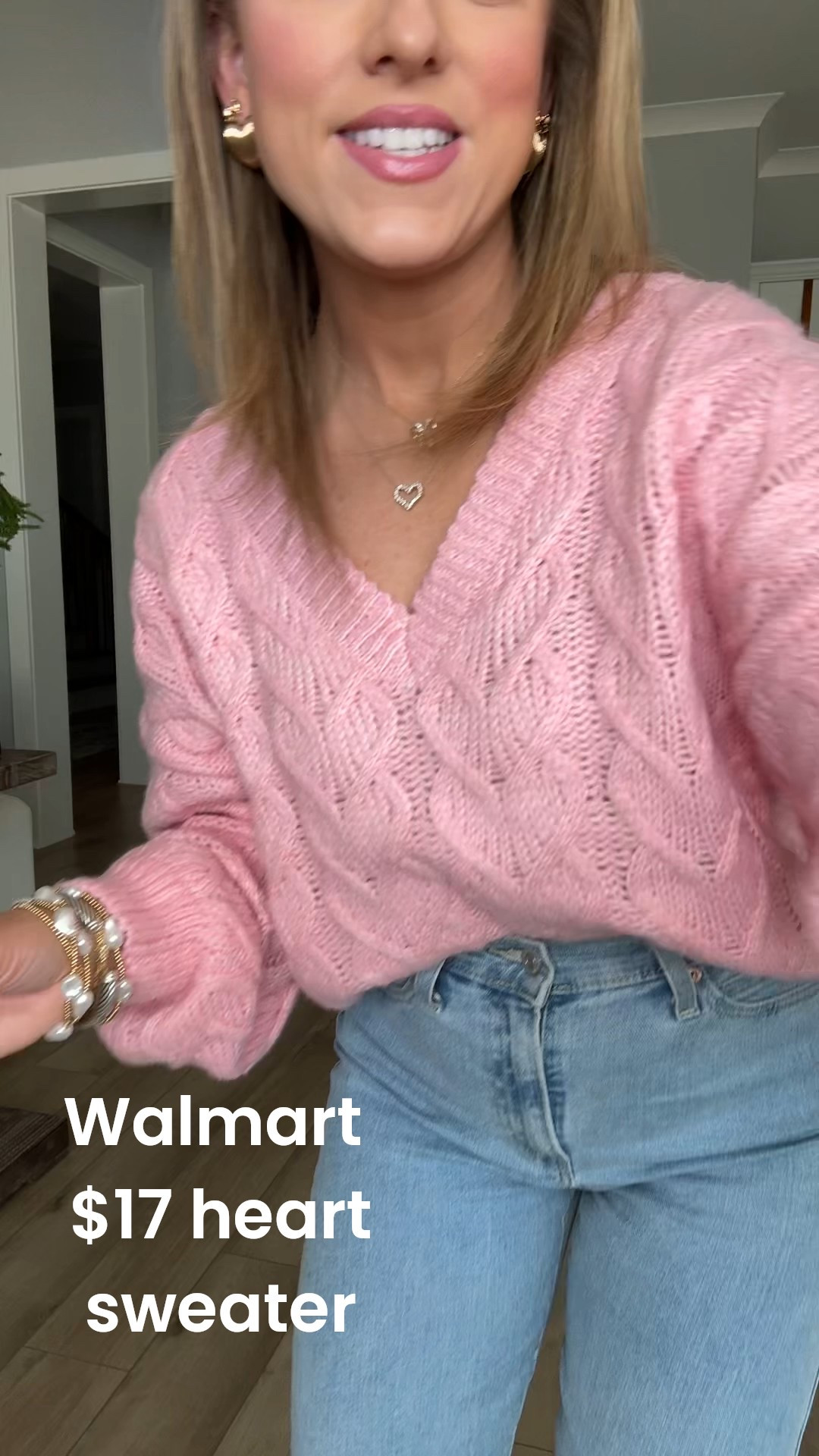 Heart sweater season 💕
This under $20 Walmart heart sweater is such a good find and the perfect piece for Valentine’s Day outfits and everyday wear. The soft knit, subtle heart texture, and flattering v-neck make it feel way more expensive than it is. Easy to front-tuck or wear loose with jeans for a casual, cute look.

If you love affordable Walmart fashion that looks elevated, this one is a must. It’s comfy, lightweight, and perfect to wear now through early spring.

✨ Outfit details:
• Walmart heart sweater – under $20
• Soft knit with all-over heart detail
• Flattering v-neck + relaxed fit
• Styled with light-wash jeans & pink sneakers
• Perfect for Valentine’s Day, casual dates, or everyday mom life

Linked in LTK so you can shop it easily 🛒

#WalmartFashion #WalmartFinds #AffordableStyle #HeartSweater #ValentinesOutfit #Under20Finds #WalmartStyle #BudgetFriendlyFashion #EverydayOutfits #LTKFinds #CasualChic