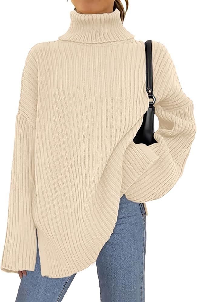 LILLUSORY Womens 2023 Fall Turtleneck Oversized Pullover Sweaters Long Sleeves High Neck Ribbed K... | Amazon (US)