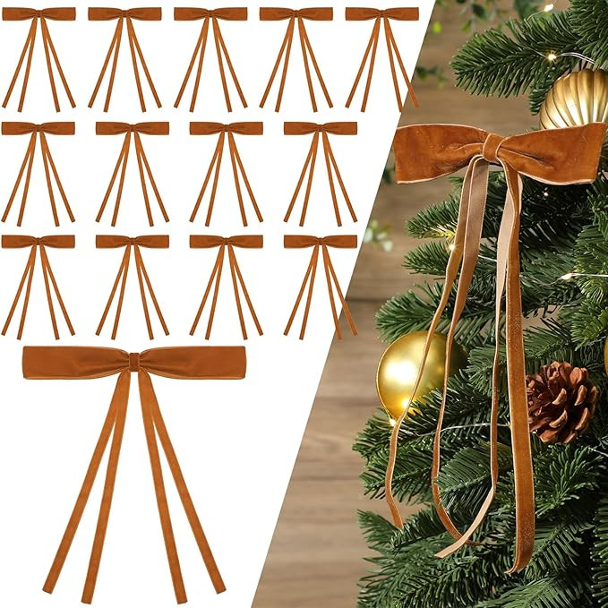 Kasyat 36 Pcs Velvet Christmas Bow for Christmas Tree 5.91 x 9.06 Inch Width of 3/8 Inch Rustic C... | Amazon (US)