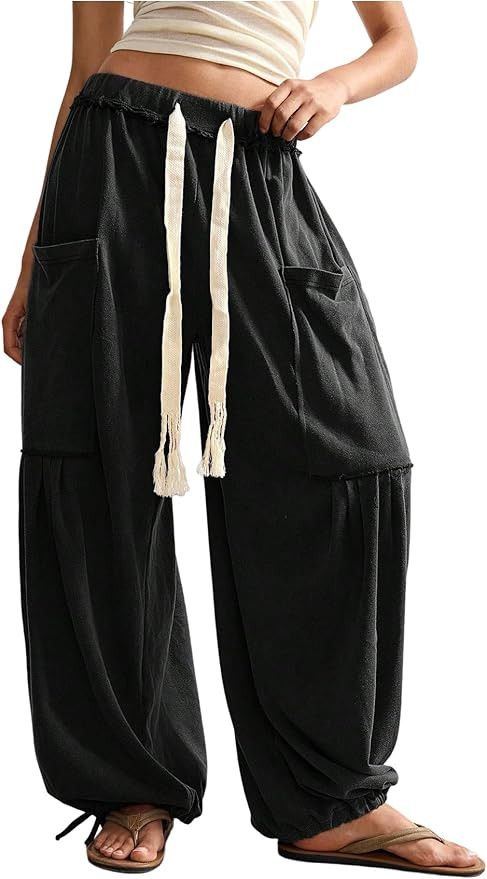 SOLY HUX Women's Baggy Sweatpants Drawstring Waist Jogger Pants with Pocket Casual Wide Leg Pants | Amazon (US)