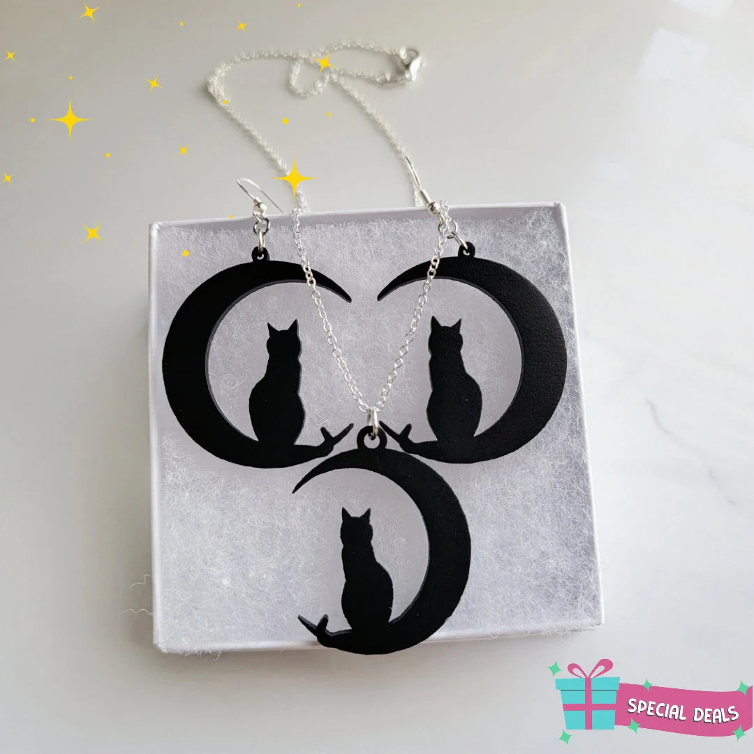 Cat on the Moon Earrings Dangle Cat Earrings Halloween - Etsy | Etsy (US)
