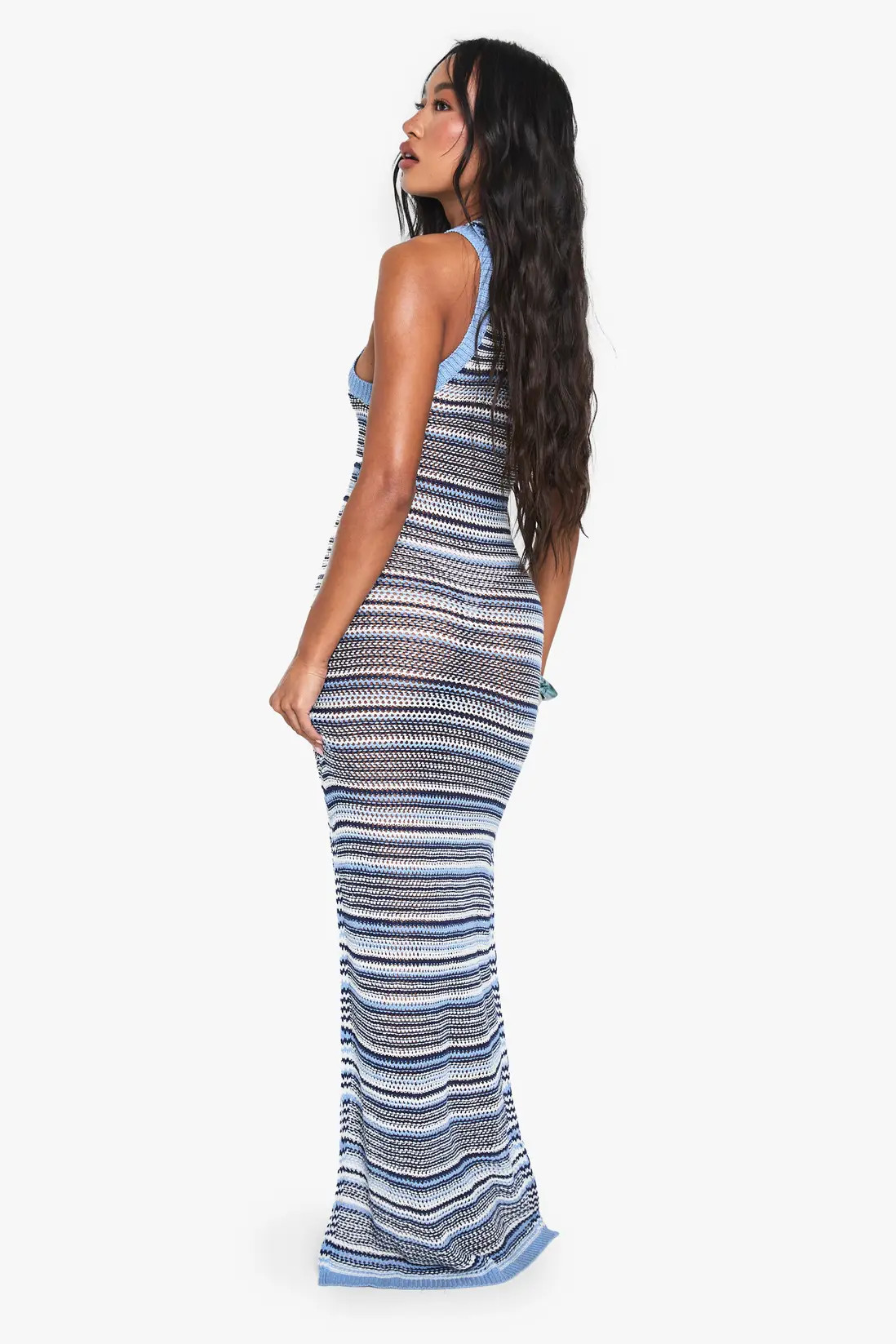 Blue Stripe Crochet Beach Maxi Dress | Boohoo | Boohoo.com (UK & IE)