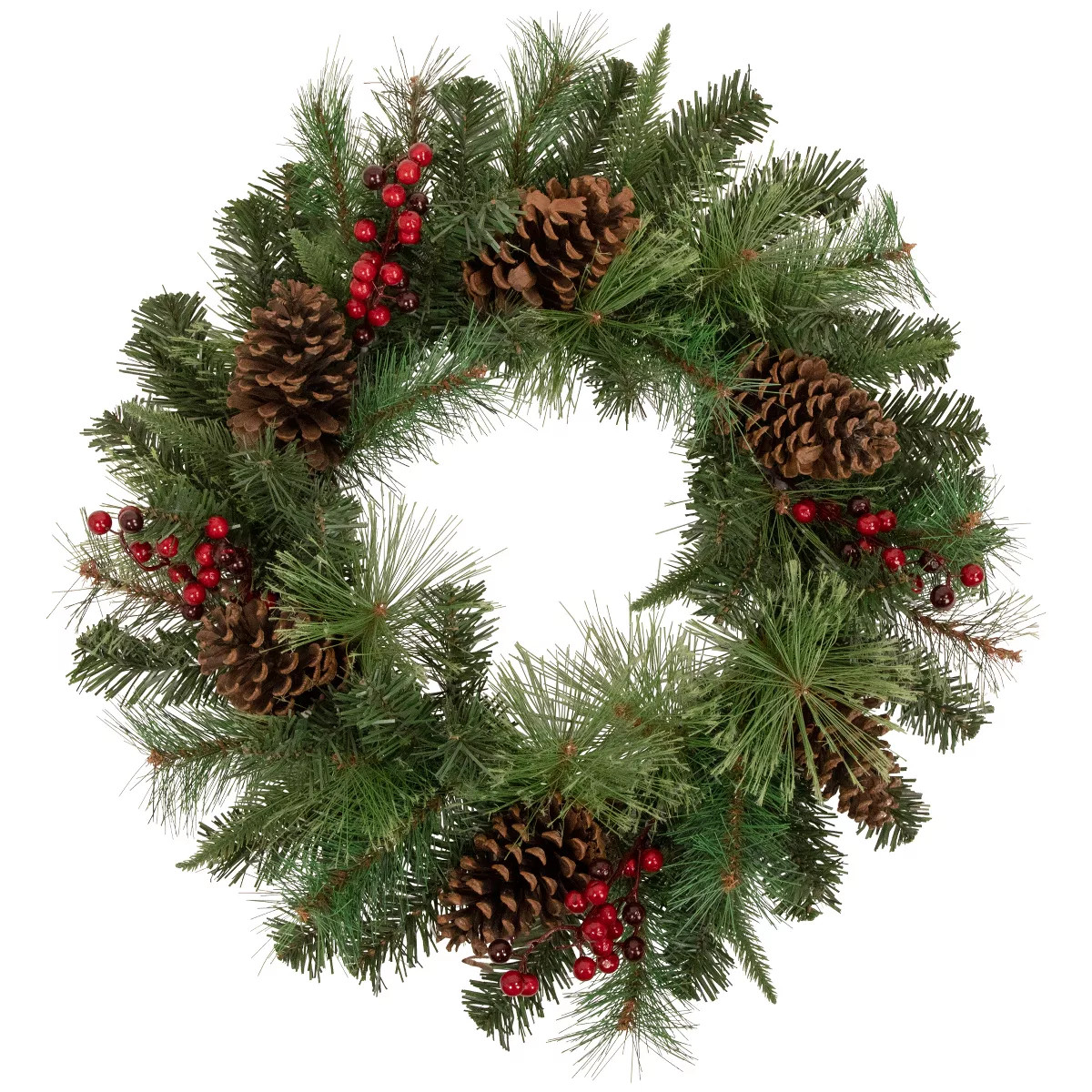 Northlight 24" Pre-Lit Artificial Mixed Pine and Berries Christmas Wreath | Target