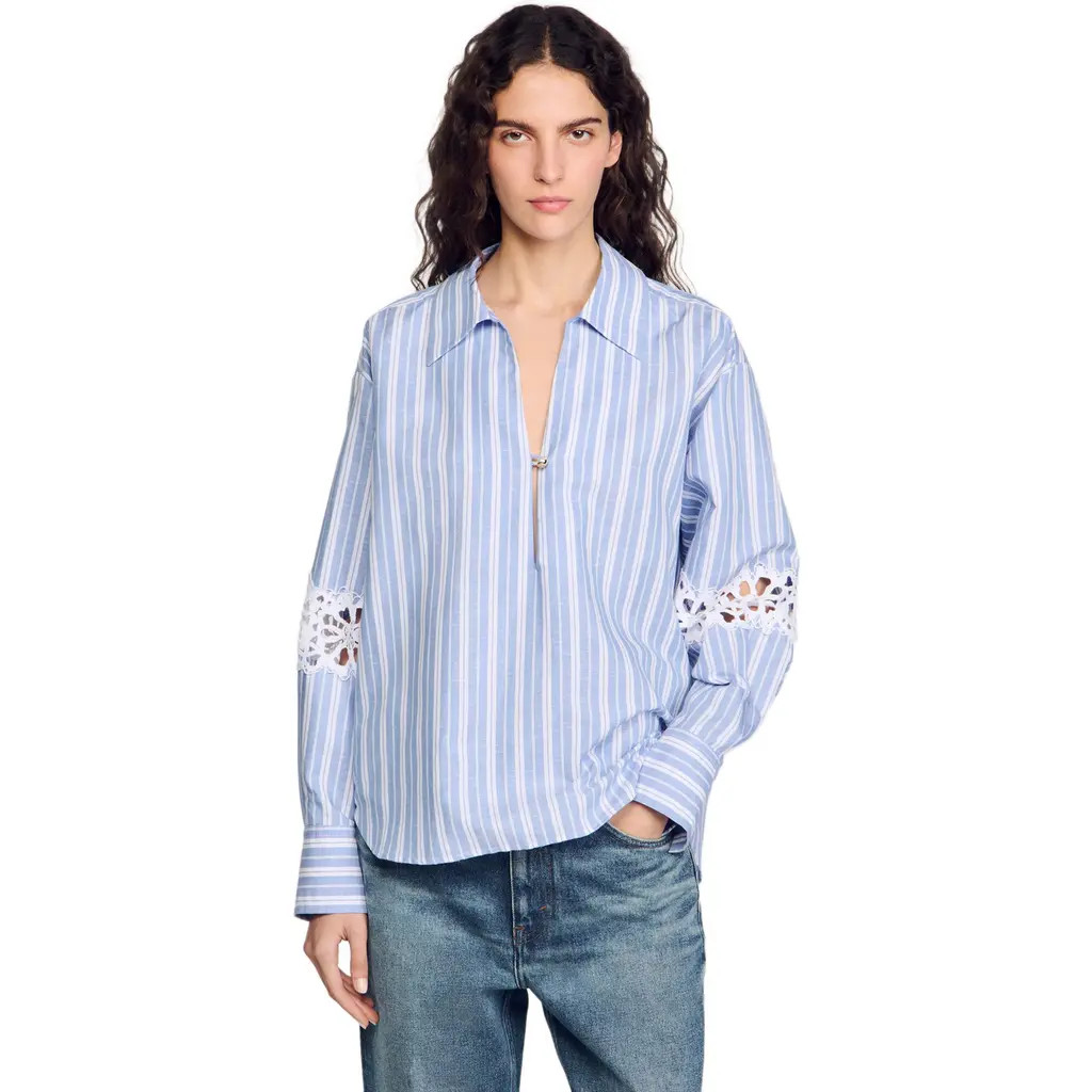 SANDRO Striped shirt in Blu /White at Nordstrom, Size X-Small | Nordstrom