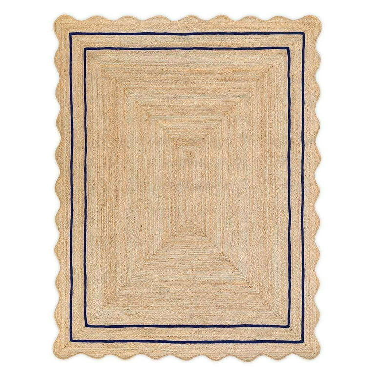 Vintage Jute Area Rug Decor Braided Rectangular Scalloped Vintage Carpet with Multi Border Navy 3... | Walmart (US)