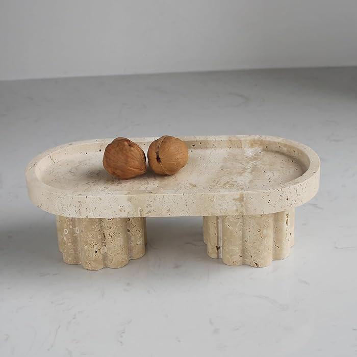Natural Travertine Marble Oval Tray with 2 Legs, 10" Vanity Decorative Tray for Countertop Organi... | Amazon (US)