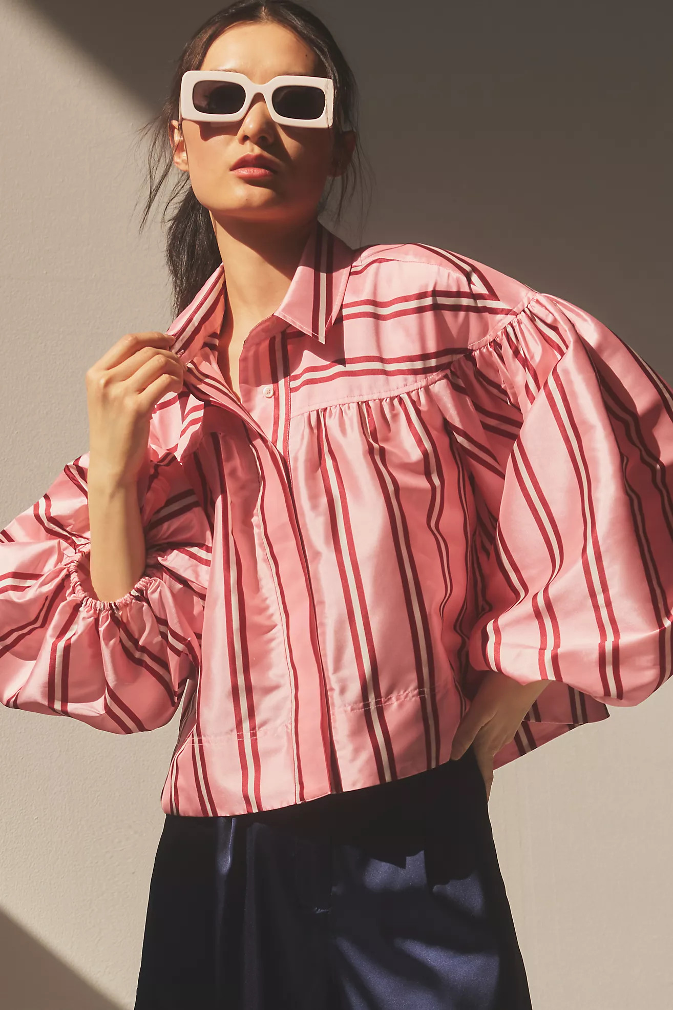 Pernille Rosenkilde Puff-Sleeve Cropped Buttondown Shirt | Anthropologie (US)