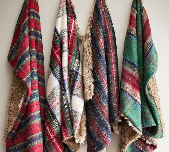 Stewart Plaid Fur Back Throw | Pottery Barn (US)