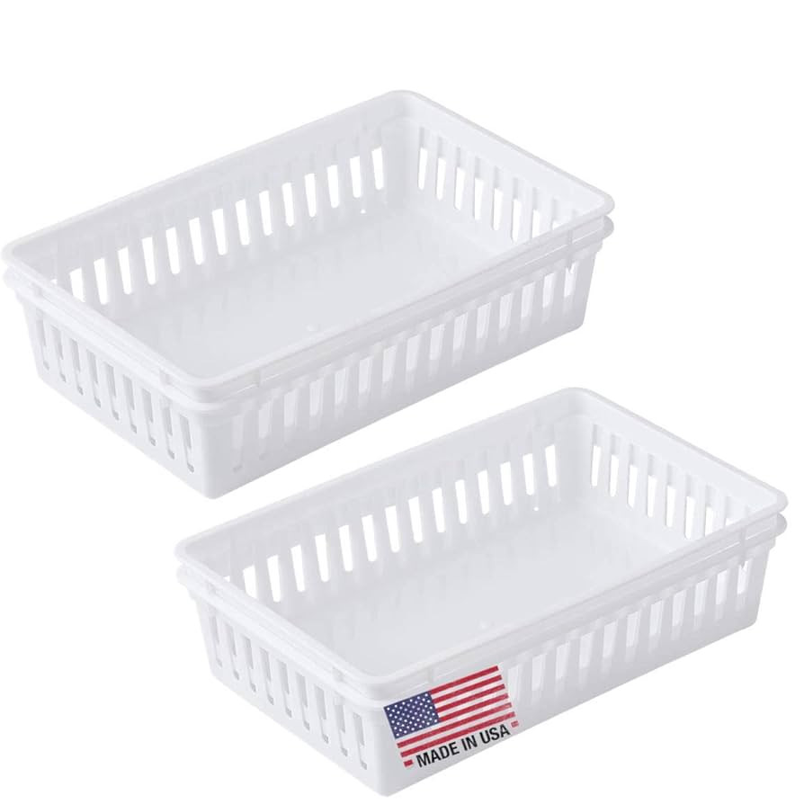 Tribello Plastic Bin Baskets for Organizing, White Storage Tray, Rectangle 9 x 6 x 2 - Pack of 4 ... | Amazon (US)
