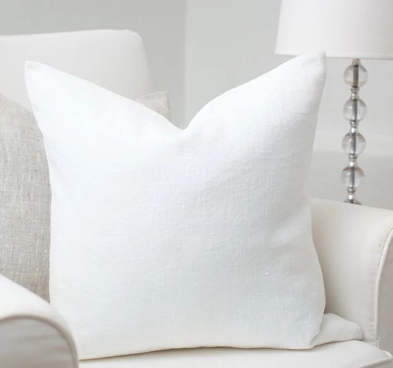 White luxury linen pillow cover / White stonewashed linen pillows / White linen pillow / Ivory li... | Etsy (US)