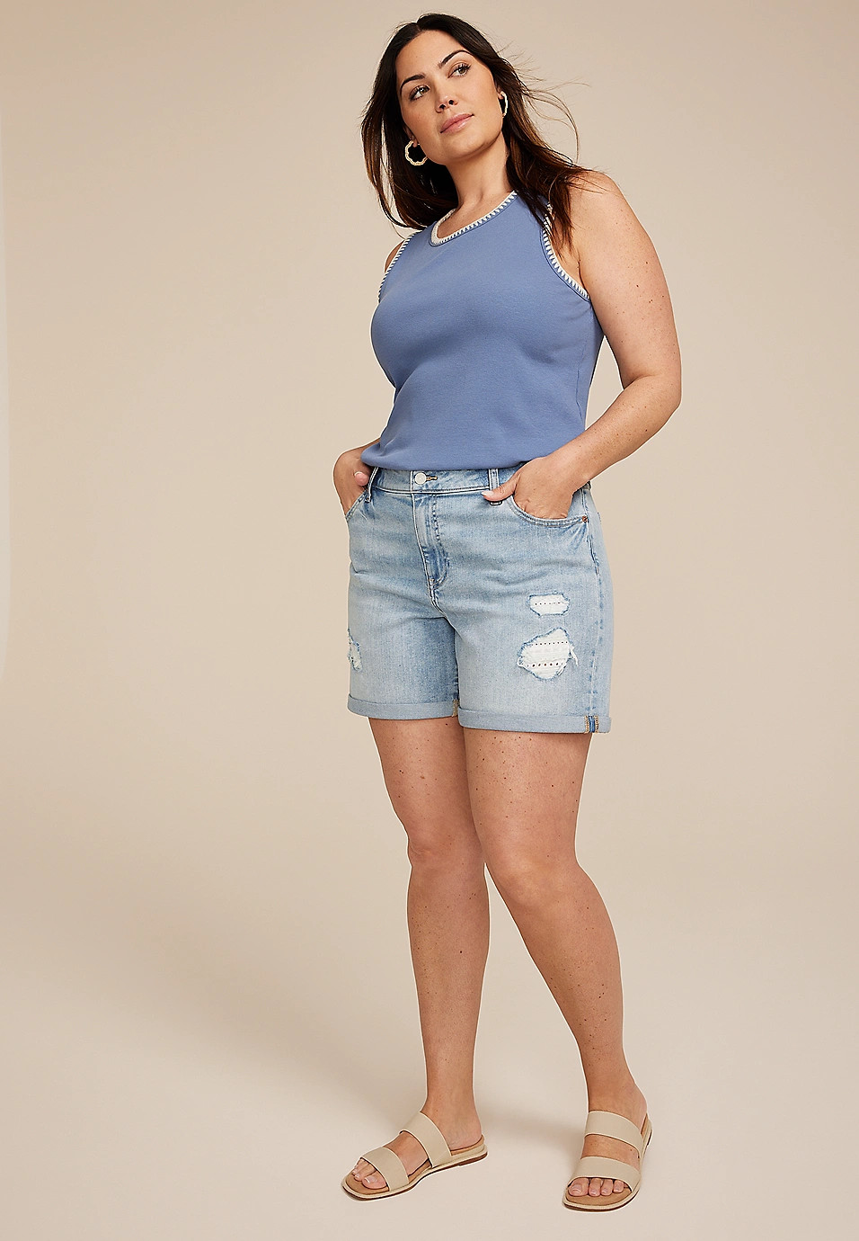 Plus Size m jeans by maurices™ High Rise Eyelet Back 6in Shorts | Maurices