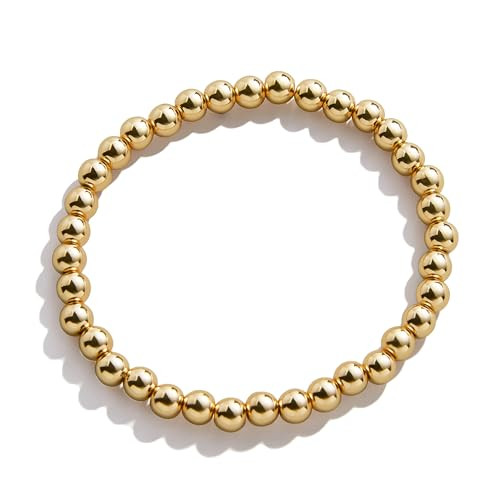 BaubleBar Pisa Stretch Bracelet - 14k Gold-Plated Beaded Bracelet for Women, Stacking Bracelet, Gold-Plated Ball Bracelet, Trendy and Hypoallergenic Jewelry, Women's Fashion Jewelry, 6.25", 5mm Bead | Amazon (US)