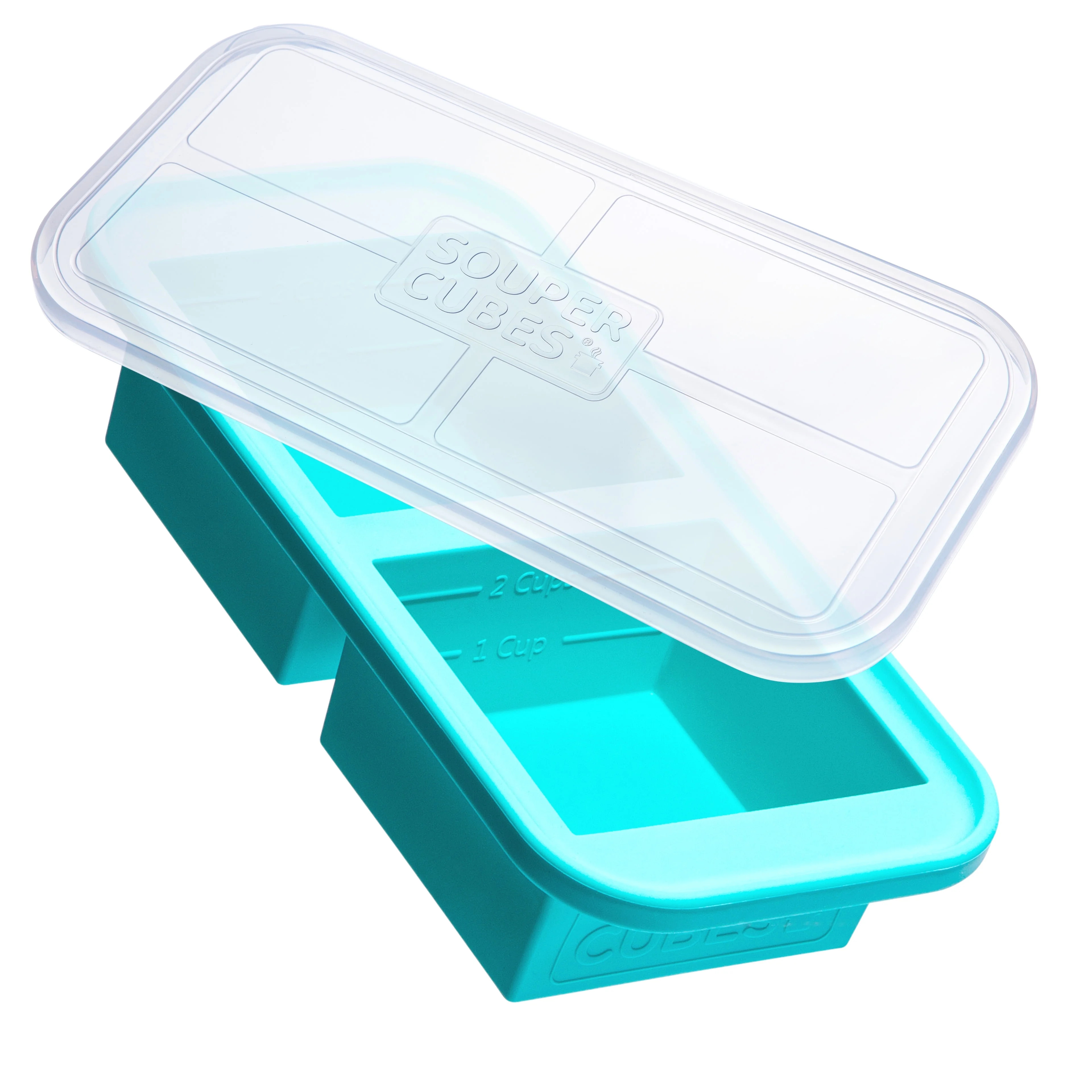 Souper Cubes 2-Cup Extra-Large Silicone Freezer Tray with lid- 2 pack - makes 4 perfect 2 cup portions - freeze soup, stew, sauce, or meals (2 Cup tray, Aqua color, pack of 2, with lids) | Walmart (US)