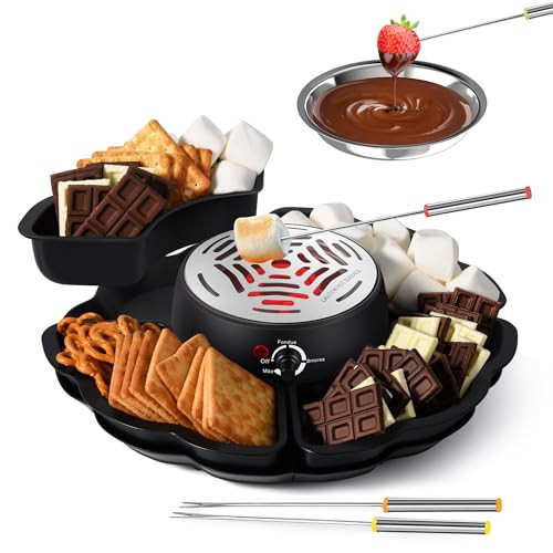 2 In 1 Smores Maker & Fondue Set, Tabletop Indoor Smores Kit, Marshmallow Roaster with Temp Control, 4 Detachable Trays & 4 Roasting Forks and 1 Heated Bowl, Movie Night Supplies & Housewarming Gifts | Amazon (US)