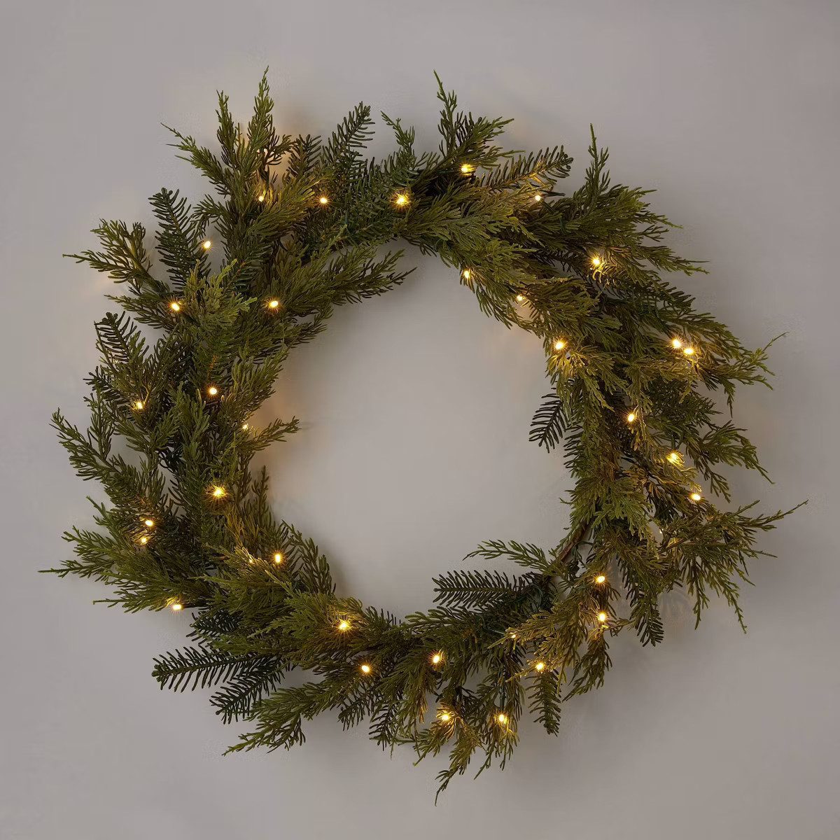 28" Pre-lit Mixed Greenery Artificial Christmas Wreath LED Warm White Lights - Wondershop™ | Target